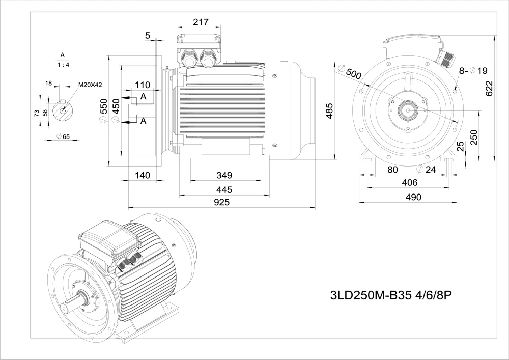 Elektromotor 3LD250M-8 30kW, 735ot.