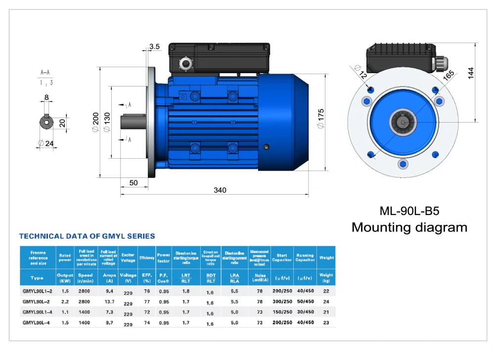 Elektromotor ML90L-4 1,5kW, 1410ot.