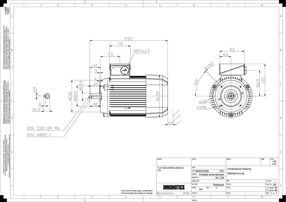 Elektromotor INNOMOTICS 0,75kW, 1385ot., 1LE1002-0DB32-2KA4