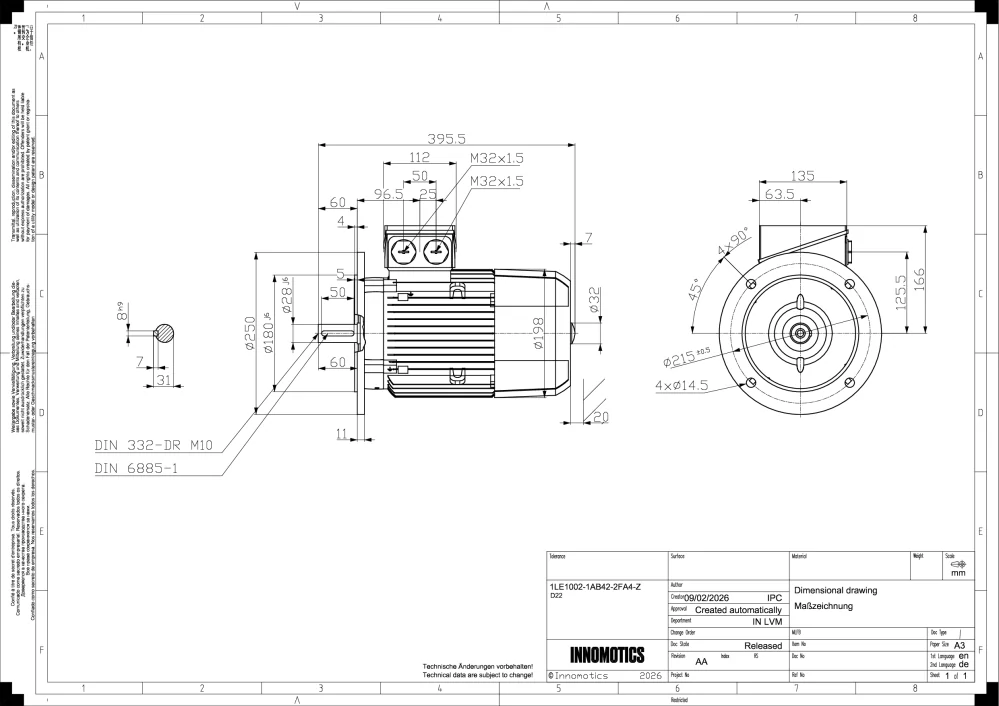 Elektromotor INNOMOTICS 2,2kW, 1425ot., 1LE1002-1AB42-2FA4