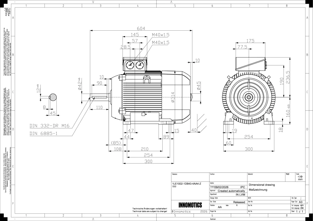 Elektromotor INNOMOTICS 15kW, 1460ot., 1LE1002-1DB43-4AA4
