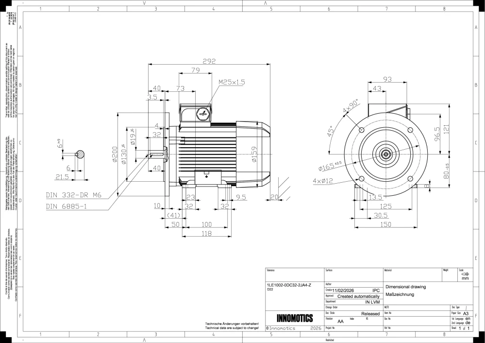 Elektromotor INNOMOTICS 0,55kW, 900ot., 1LE1002-0DC32-2JA4