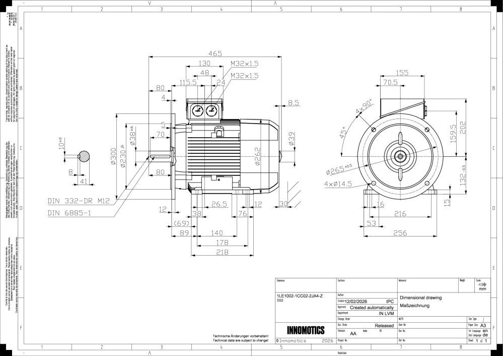 Elektromotor INNOMOTICS 3kW, 955ot., 1LE1002-1CC02-2JA4