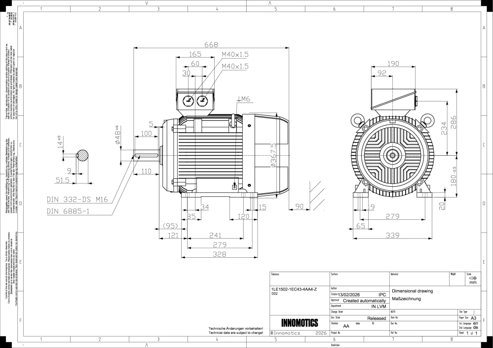 Elektromotor INNOMOTICS 15kW, 975ot., 1LE1502-1EC43-4AA4