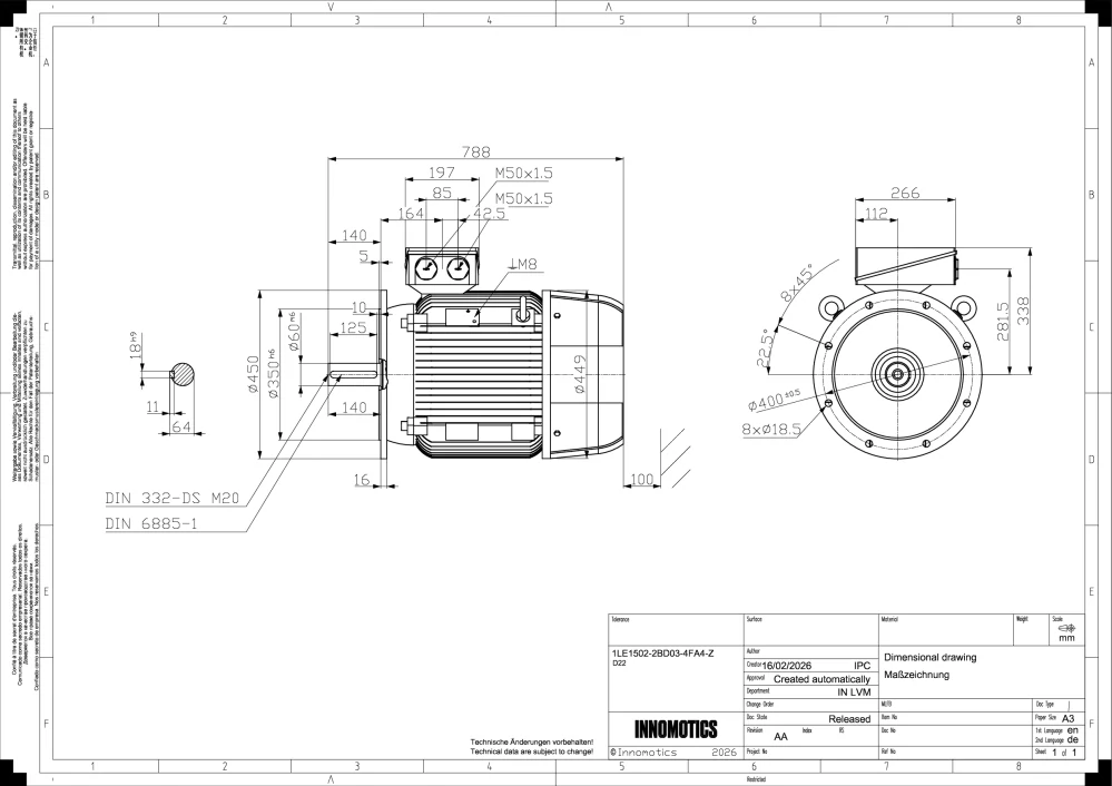 Elektromotor INNOMOTICS 18,5kW, 730ot., 1LE1502-2BD03-4FA4