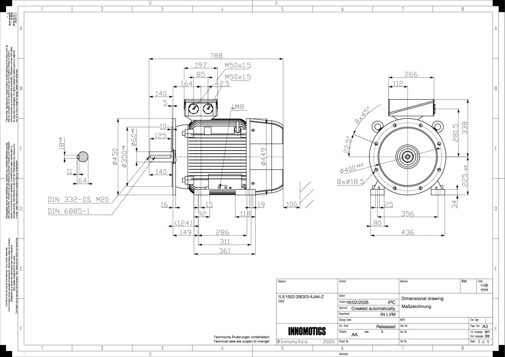 Elektromotor INNOMOTICS 18,5kW, 730ot., 1LE1502-2BD03-4JA4