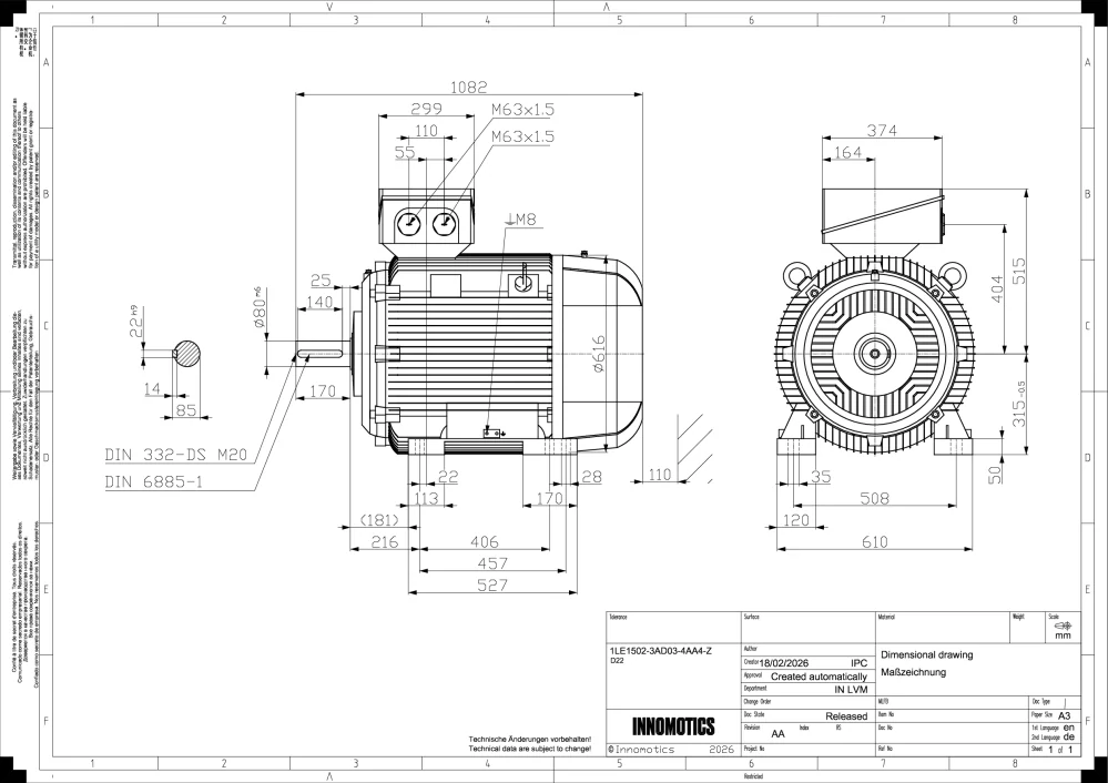 Elektromotor INNOMOTICS 55kW, 740ot., 1LE1502-3AD03-4AA4
