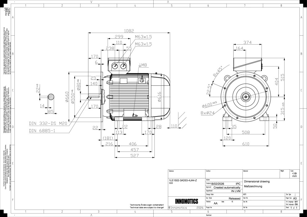 Elektromotor INNOMOTICS 55kW, 740ot., 1LE1502-3AD03-4JA4