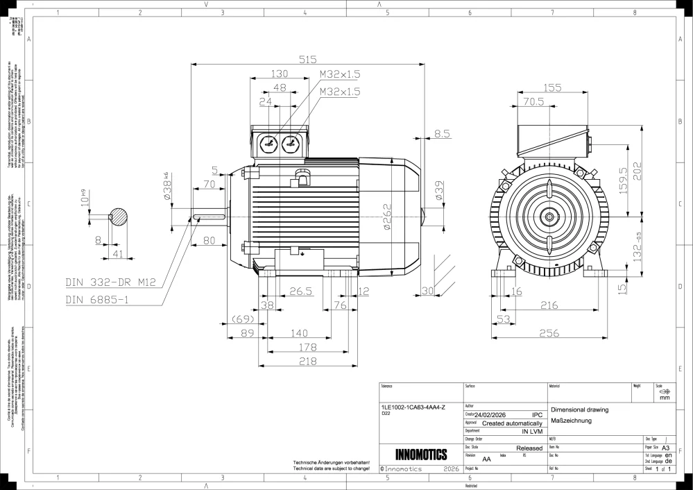 Elektromotor INNOMOTICS 11kW, 2920ot., 1LE1002-1CA63-4AA4