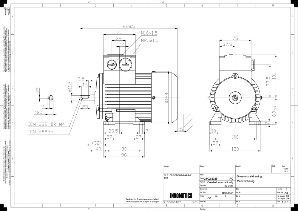 Elektromotor INNOMOTICS 0,25kW, 1365ot., 1LE1002-0BB62-2AA4