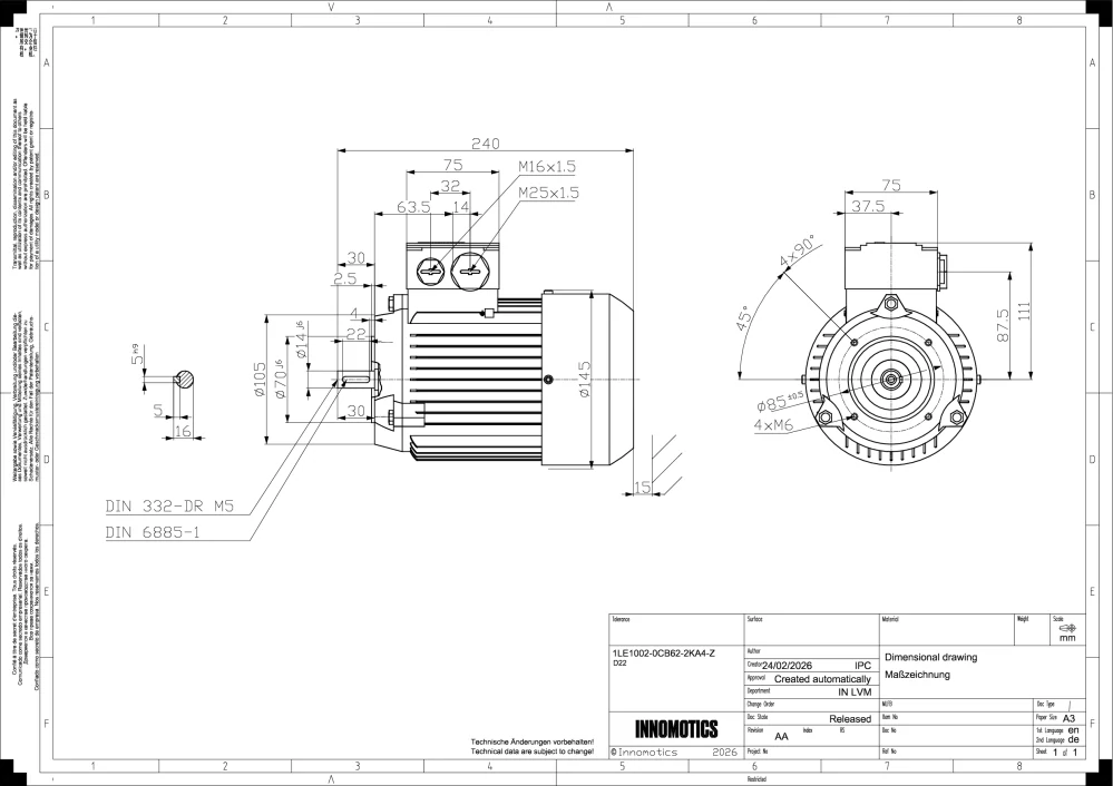 Elektromotor INNOMOTICS 0,55kW, 1365ot., 1LE1002-0CB62-2KA4
