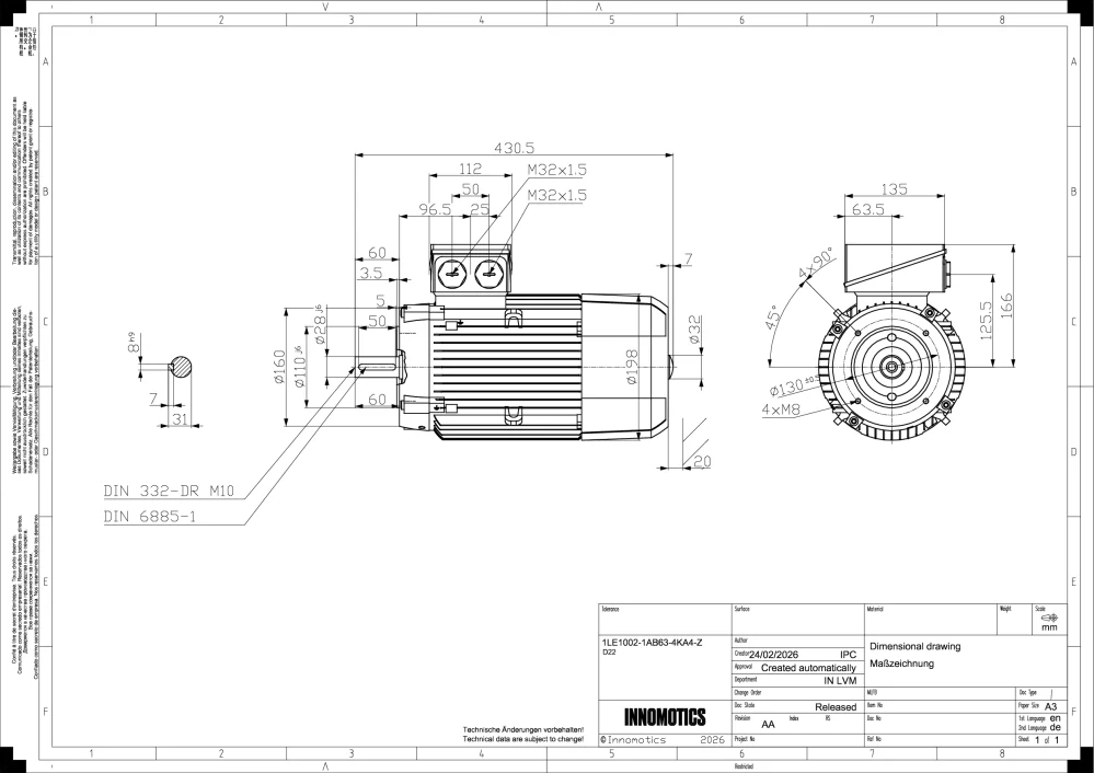 Elektromotor INNOMOTICS 4kW, 1435ot., 1LE1002-1AB63-4KA4