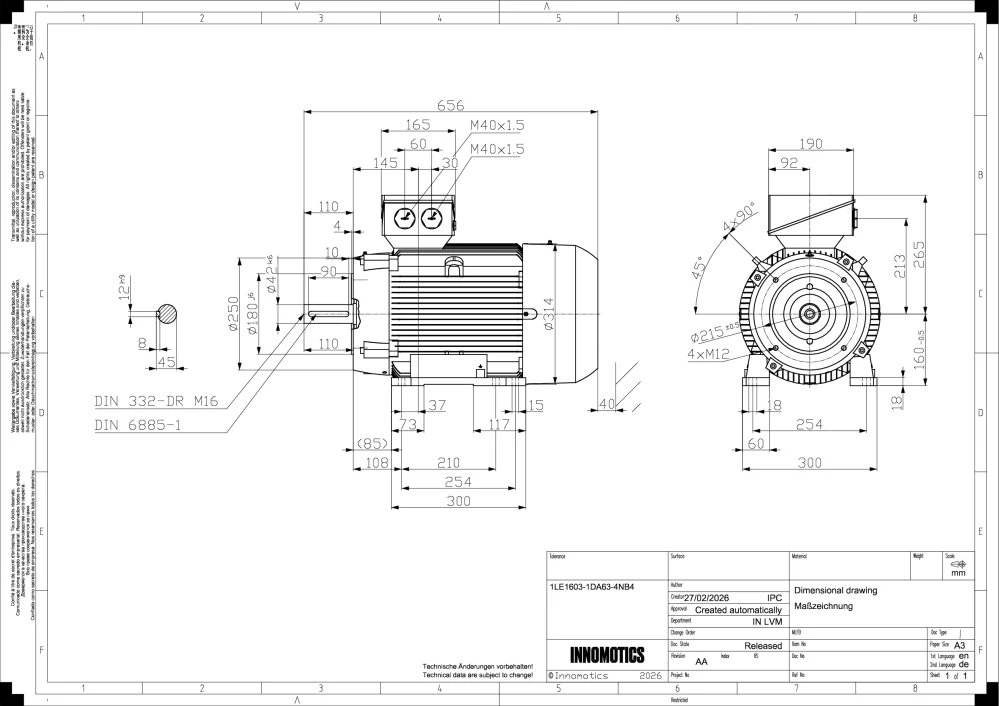 Elektromotor INNOMOTICS 22kW, 2950ot., 1LE1603-1DA63-4NB4