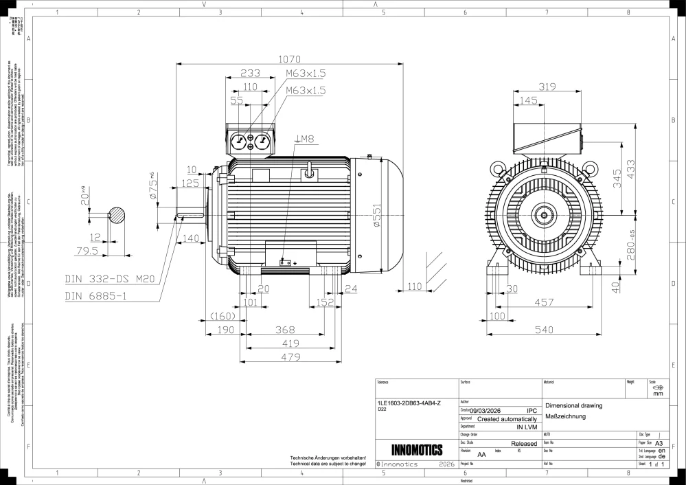 Elektromotor INNOMOTICS 110kW, 1486ot., 1LE1603-2DB63-4AB4