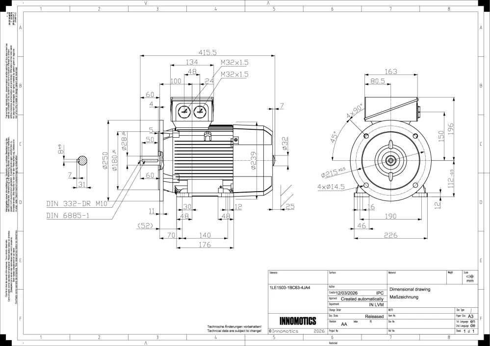 Elektromotor INNOMOTICS 37kW, 982ot., 1LE1503-2BC63-4JA4