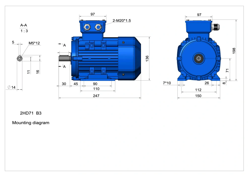 Elektromotor 2HD713-2 0,75kW, 2790ot.