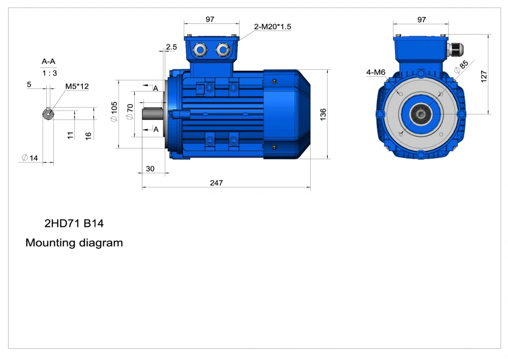 Elektromotor 2HD713-2 0,75kW, 2790ot.