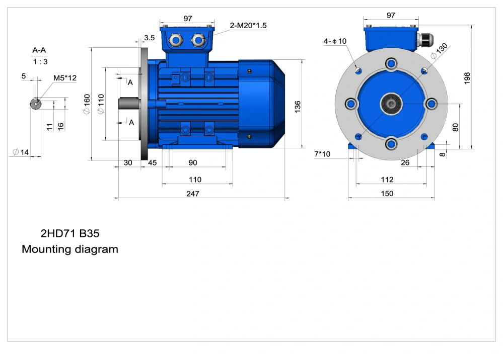 Elektromotor 2HD713-2 0,75kW, 2790ot.
