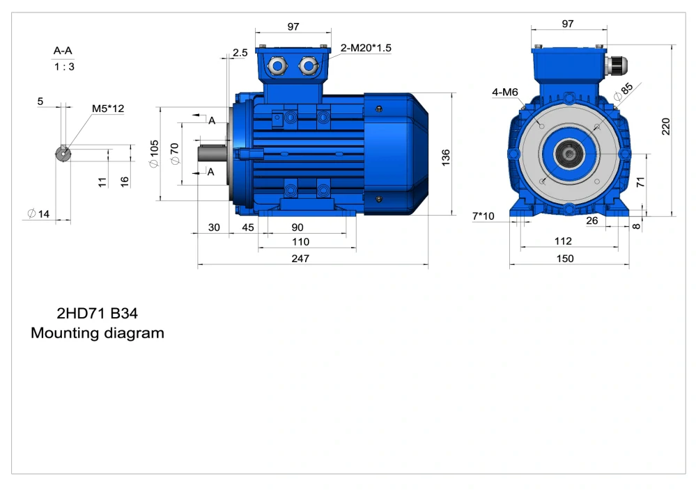 Elektromotor 2HD713-2 0,75kW, 2790ot.
