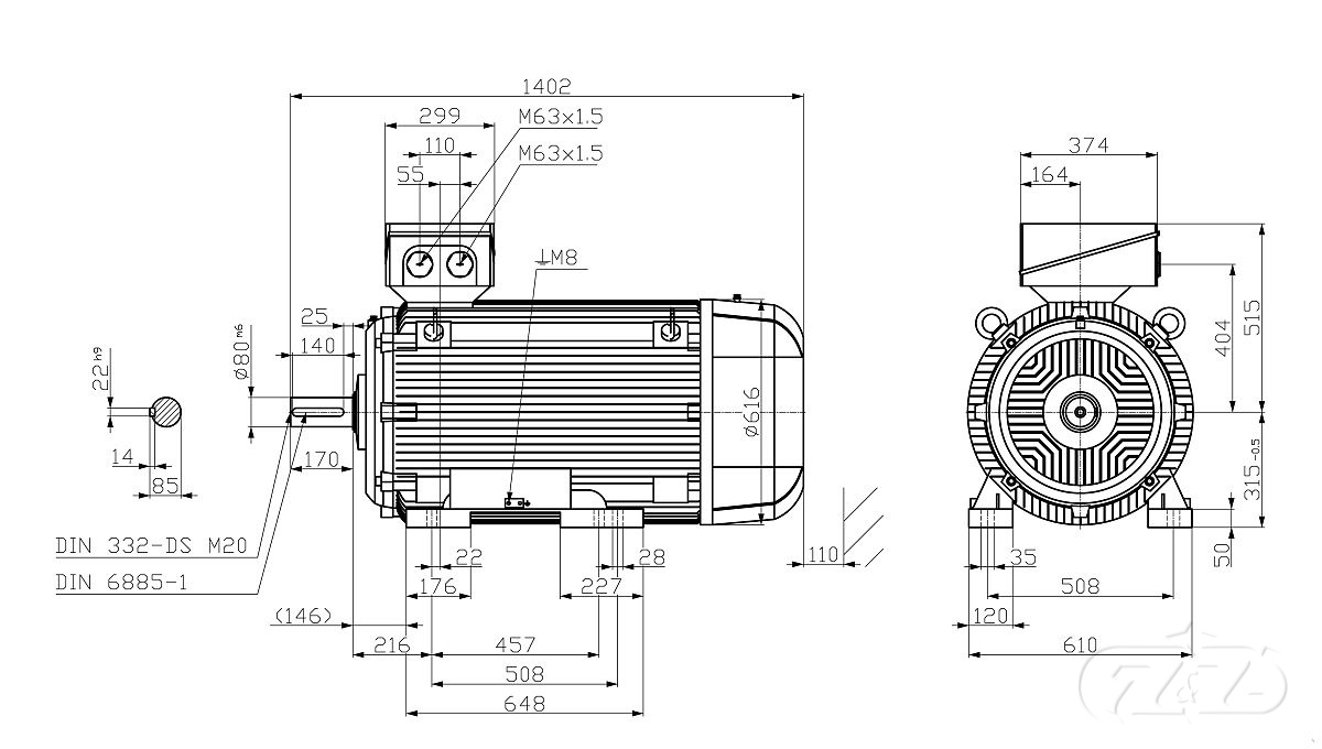 Elektromotor INNOMOTICS, 200kW, 1488ot., 1LE1603-3AB53-4AB4