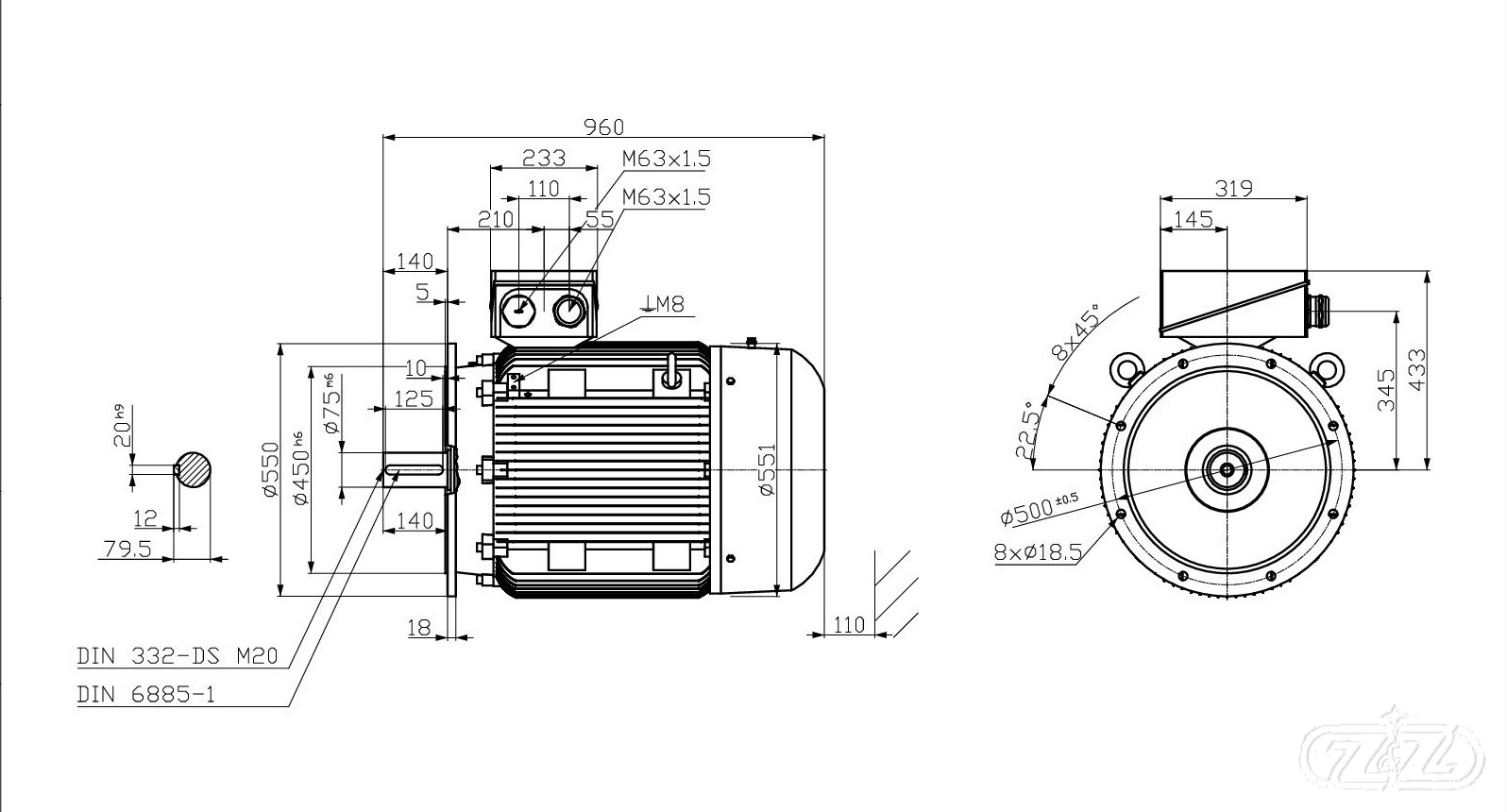 Elektromotor INNOMOTICS, 75kW, 1485ot., 1MB1523-2DB03-4FA4