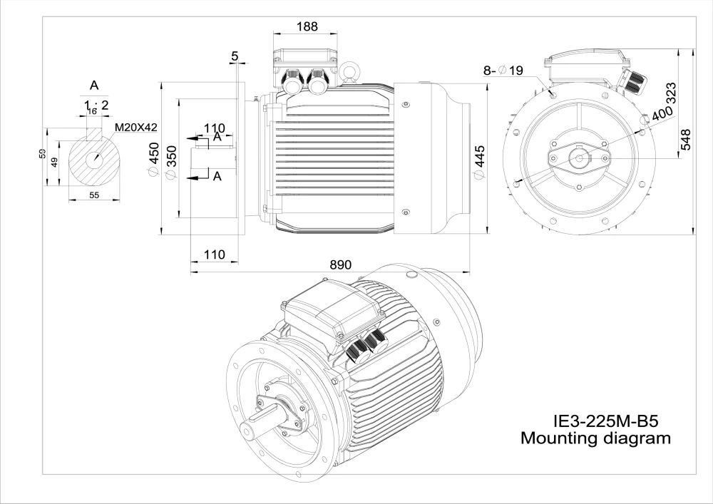Elektromotor 3LD225M-2 45kW, 2970ot.