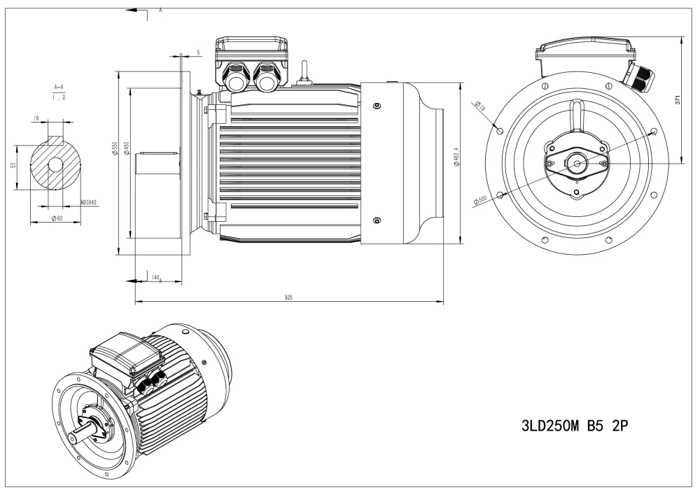 Elektromotor 3LD250M-2 55kW, 2980ot.