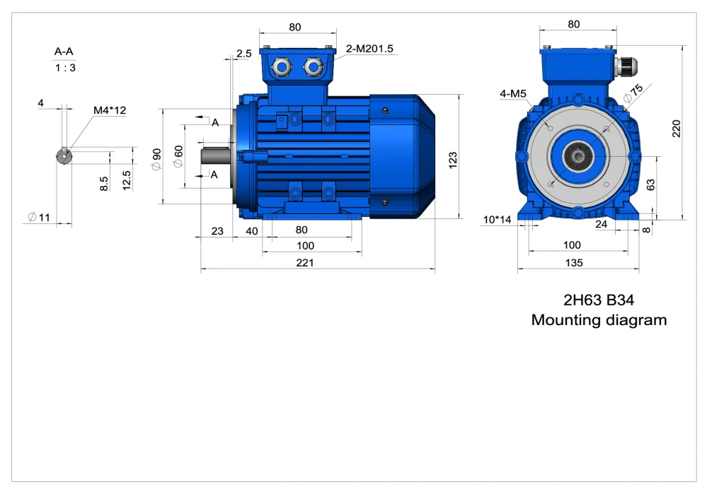 Elektromotor 2HD631-4 0,12kW, 1310ot.