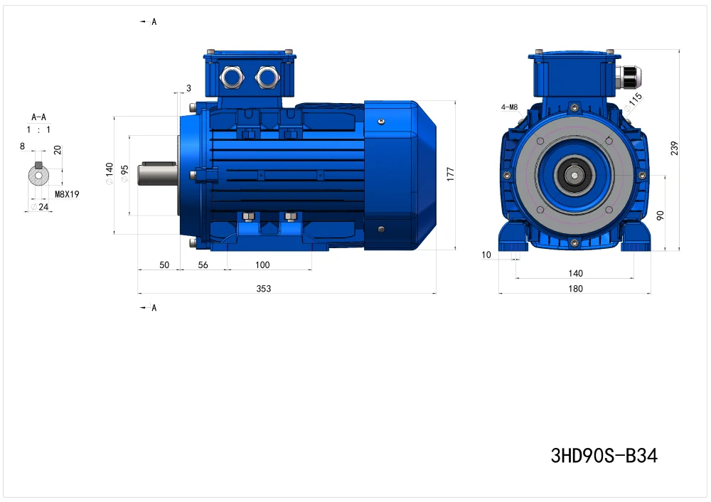 Elektromotor 3HD90S-4 1,1kW, 1440ot.