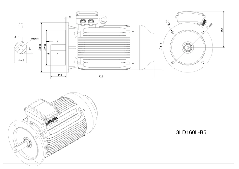 Elektromotor 3LD160L-4 15kW, 1470ot.