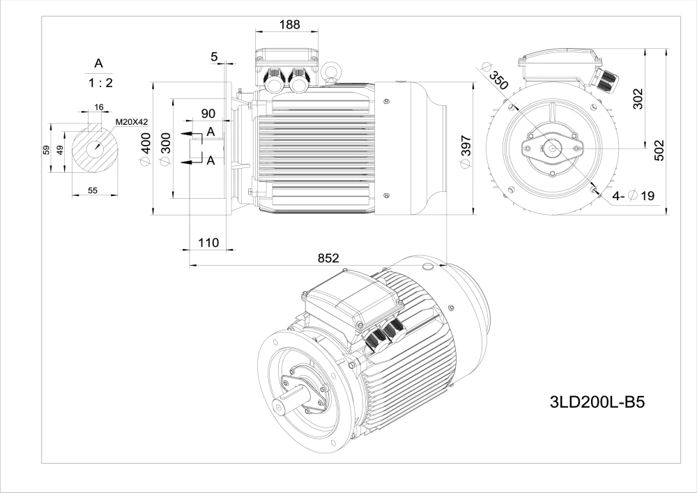 Elektromotor 3LD200L-4 30kW, 1480ot.