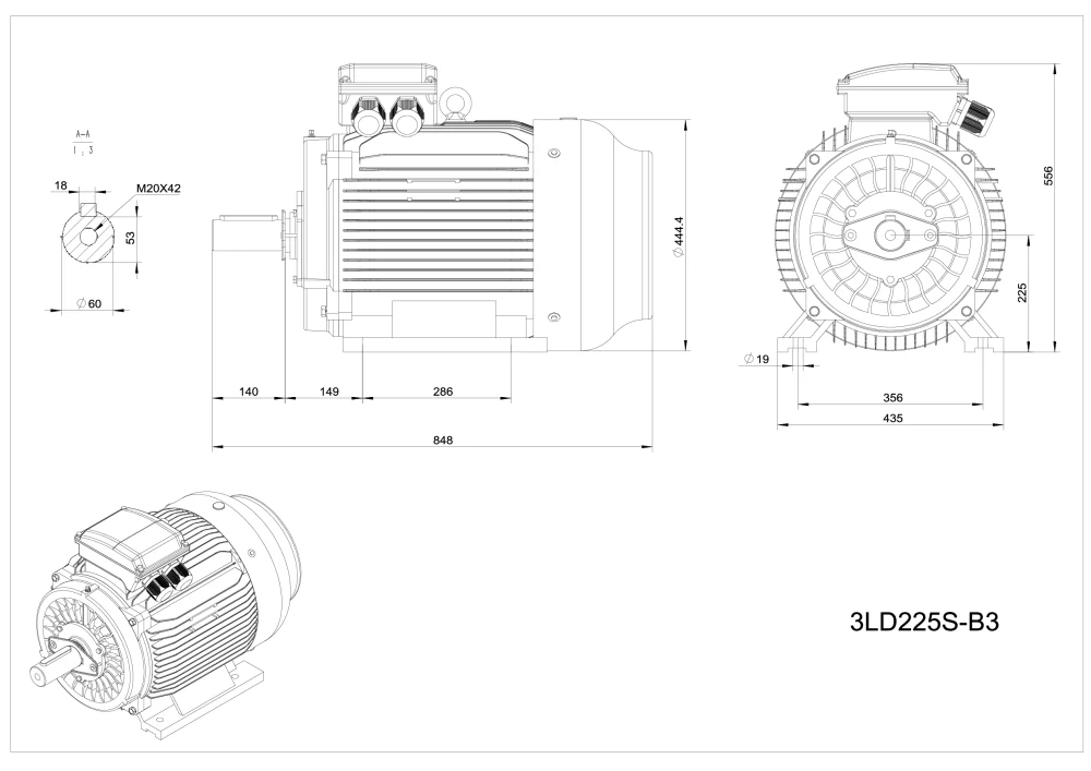 Elektromotor 3LD225S-4 37kW, 1485ot.