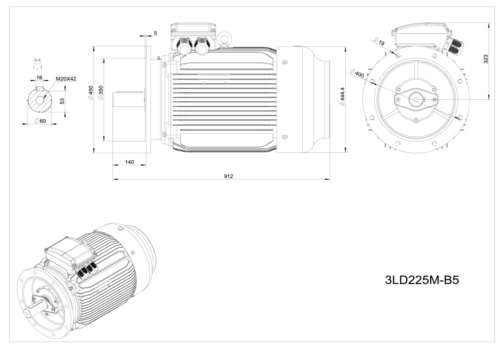 Elektromotor 3LD225M-4 45kW, 1485ot.
