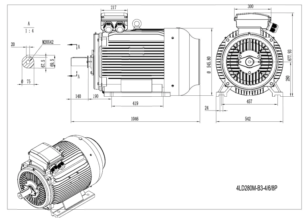 Elektromotor 4LD280M-4 90kW, 1485ot.