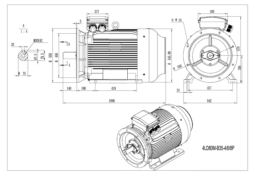 Elektromotor 4LD280M-4 90kW, 1485ot.