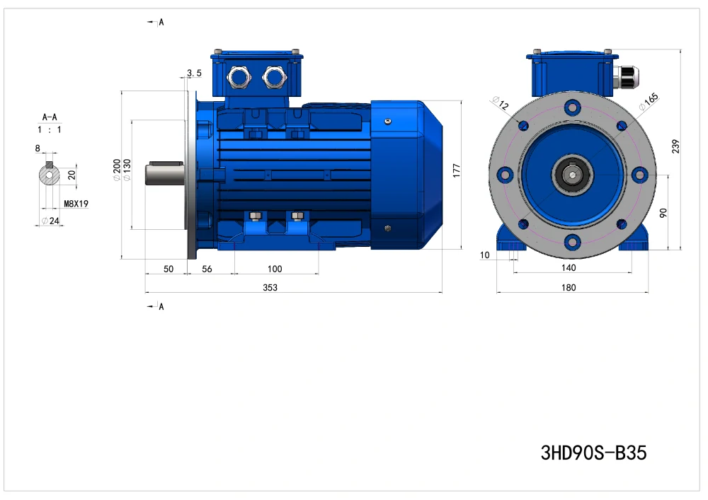 Elektromotor 3HD90S-6 0,75kW, 955ot.