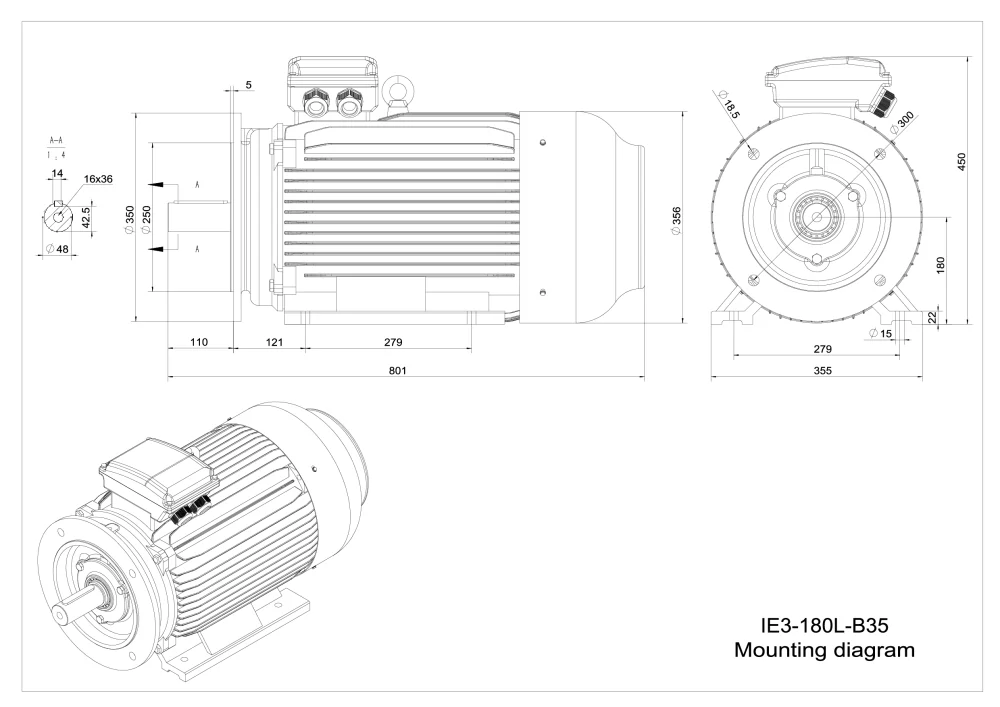 Elektromotor 3LD180L-6 15kW, 980ot.