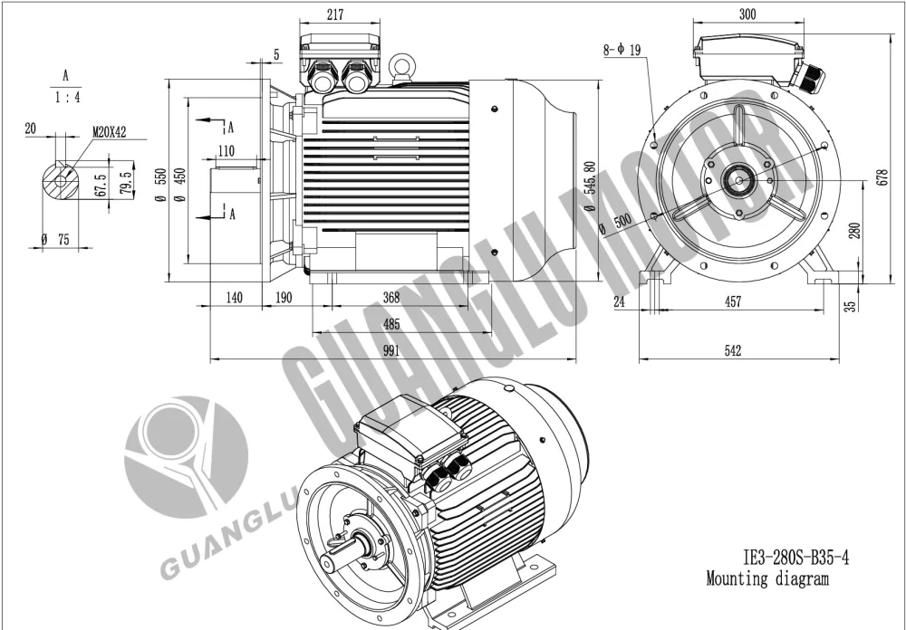 Elektromotor 3LD280S-6 45kW, 990ot.