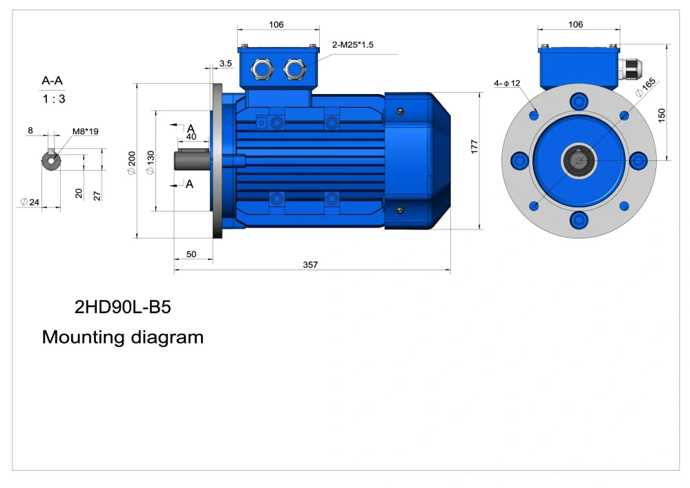 Elektromotor 2HD90L-8 0,55kW, 680ot.