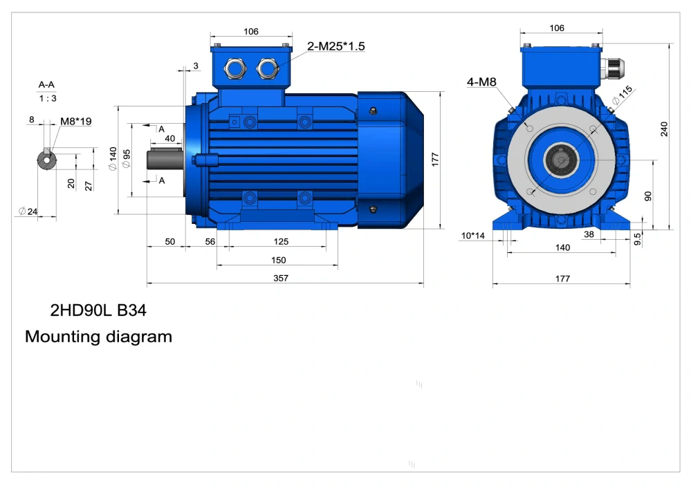 Elektromotor 2HD90L-8 0,55kW, 680ot.